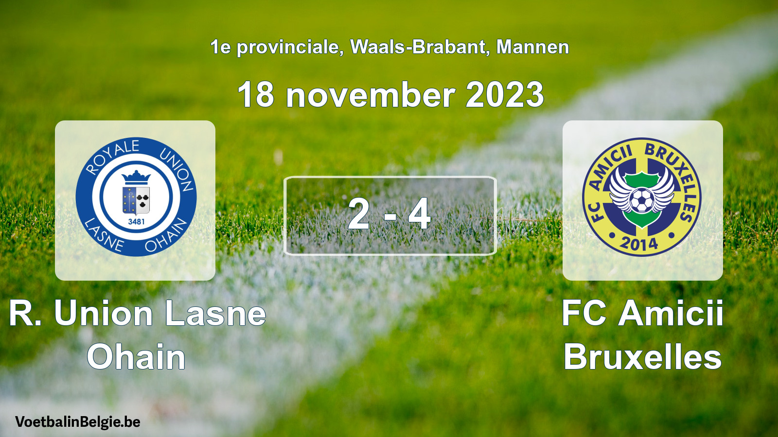 Gespeelde wedstrijd mannenvoetbal: R. Union Lasne Ohain - FC Amicii Bruxelles 2 - 4 (18 november 2023)
