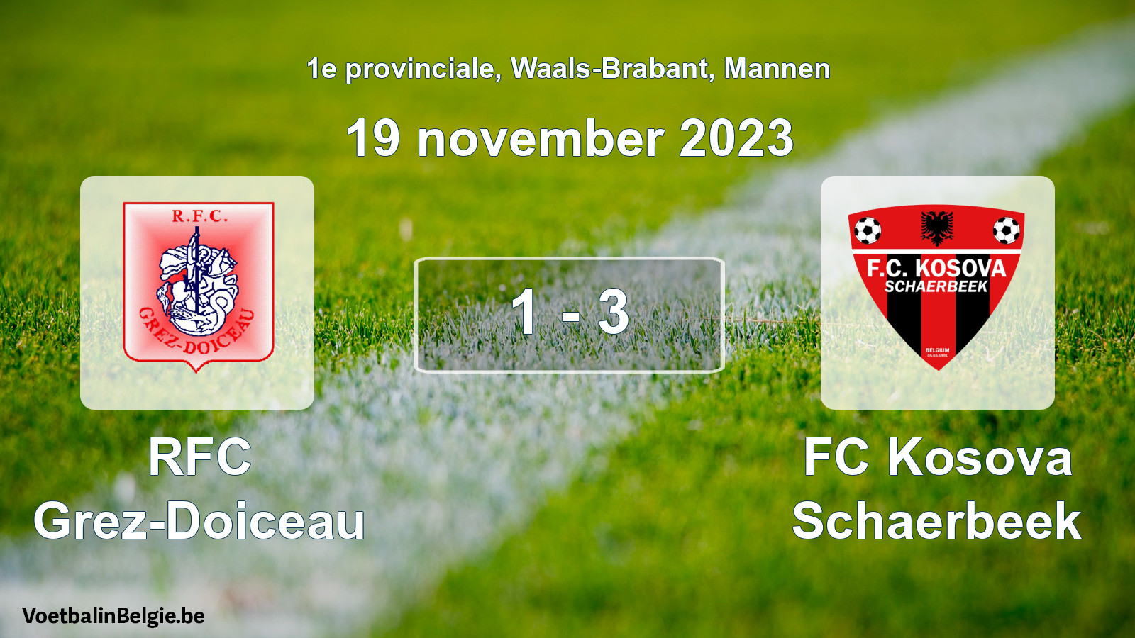 Gespeelde wedstrijd mannenvoetbal: RFC Grez-Doiceau - FC Kosova Schaerbeek 1 - 3 (19 november 2023)