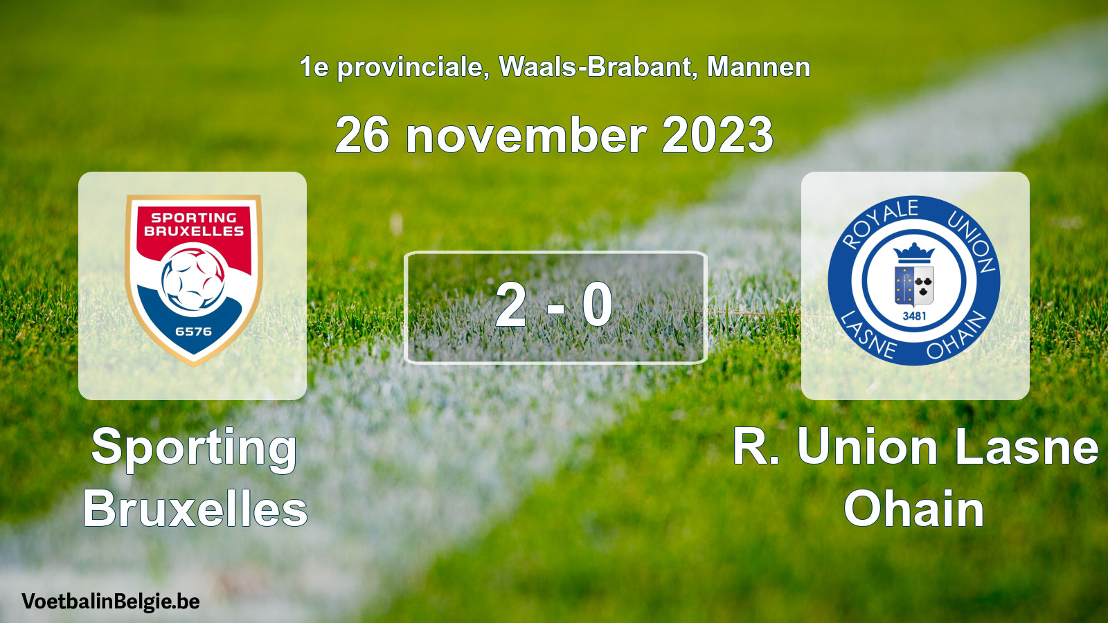 Gespeelde wedstrijd mannenvoetbal: Sporting Bruxelles - R. Union Lasne Ohain 2 - 0 (26 november 2023)