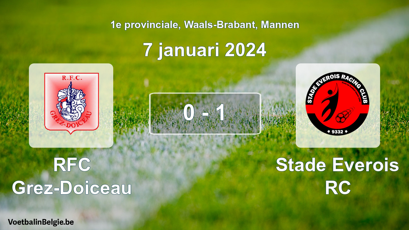 Gespeelde wedstrijd mannenvoetbal: RFC Grez-Doiceau - Stade Everois RC 0 - 1 (7 januari 2024)