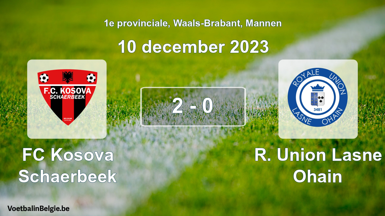 Gespeelde wedstrijd mannenvoetbal: FC Kosova Schaerbeek - R. Union Lasne Ohain 2 - 0 (10 december 2023)