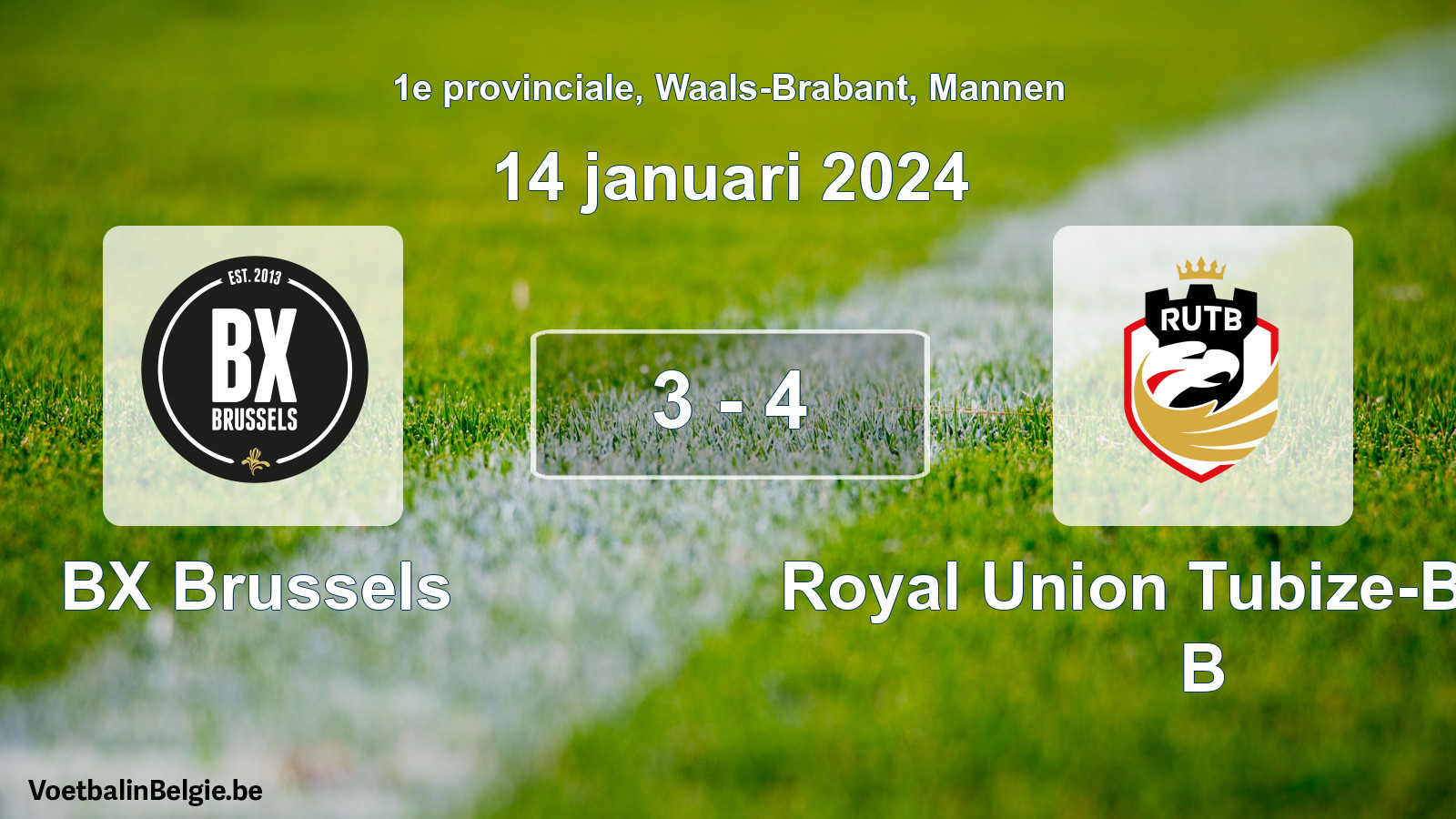 Gespeelde wedstrijd mannenvoetbal: BX Brussels - Royal Union Tubize-Braine B 3 - 4 (14 januari 2024)