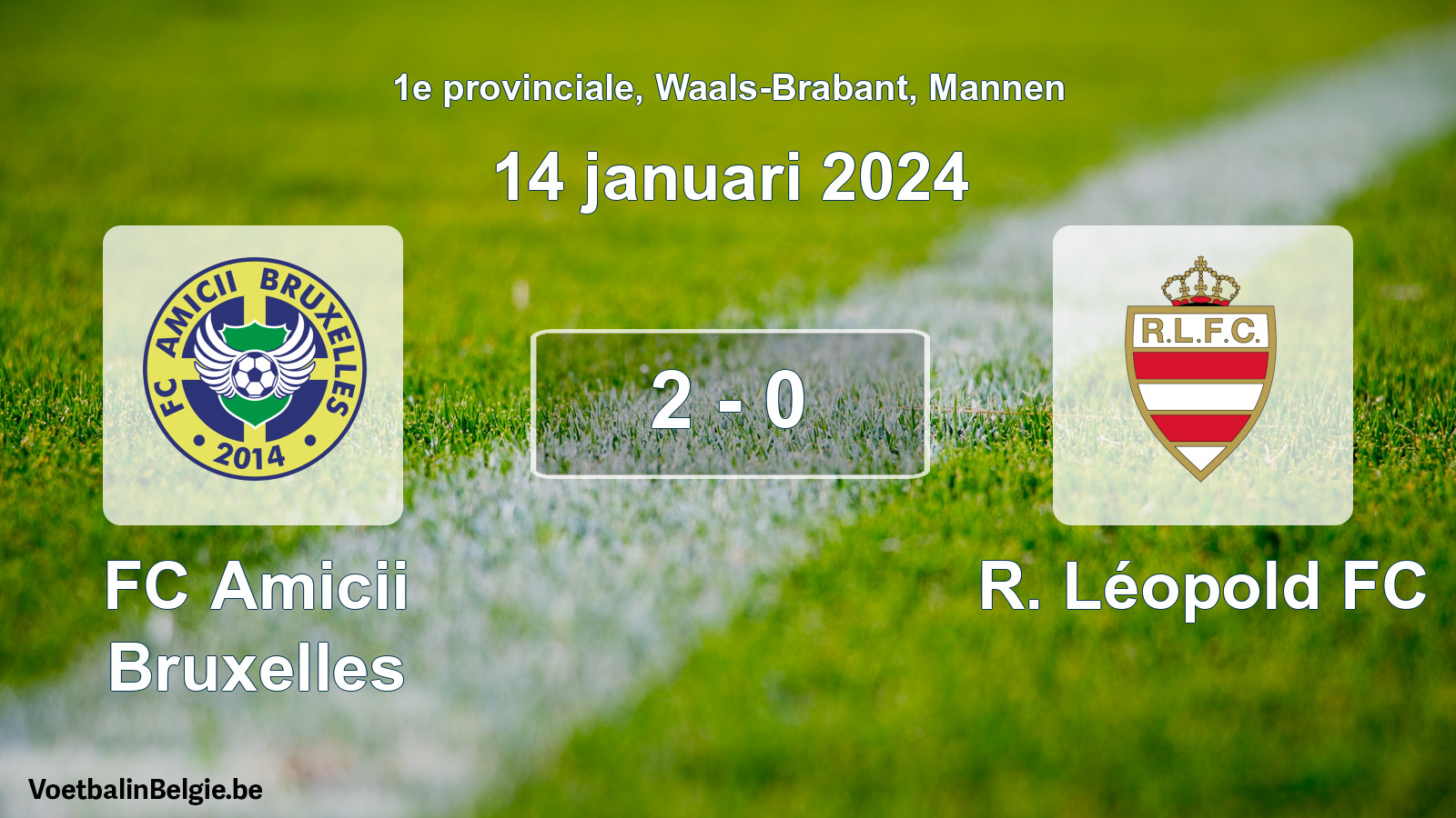 Gespeelde wedstrijd mannenvoetbal: FC Amicii Bruxelles - R. Léopold FC 2 - 0 (14 januari 2024)