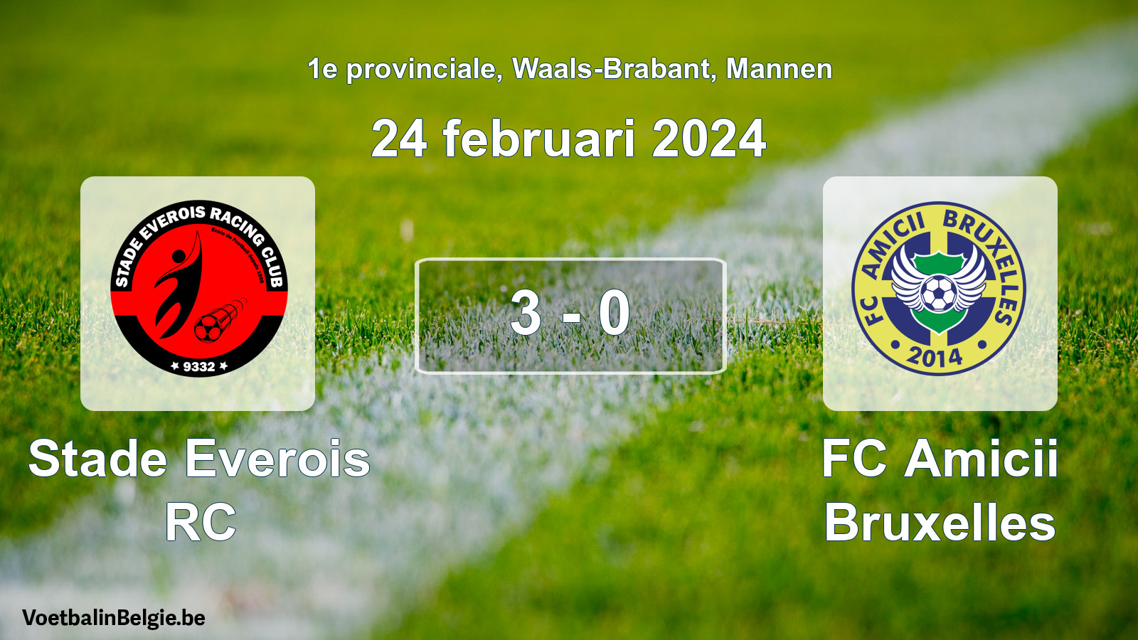 Gespeelde wedstrijd mannenvoetbal: Stade Everois RC - FC Amicii Bruxelles 3 - 0 (24 februari 2024)