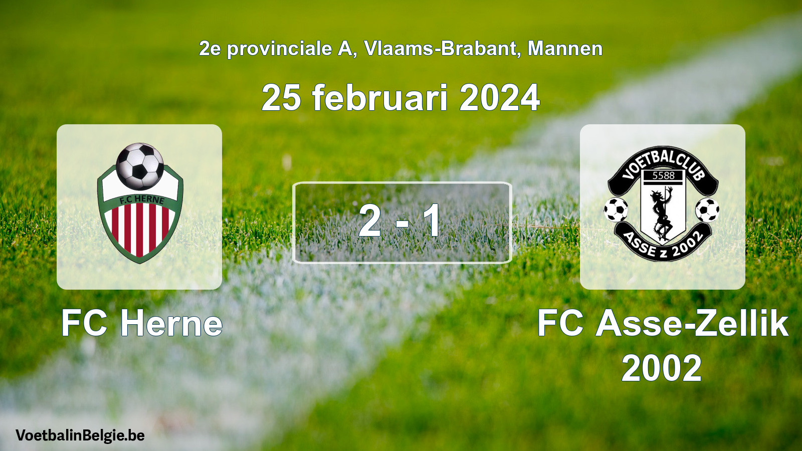 Gespeelde wedstrijd mannenvoetbal: FC Herne - FC Asse-Zellik 2002 2 - 1 (25 februari 2024)