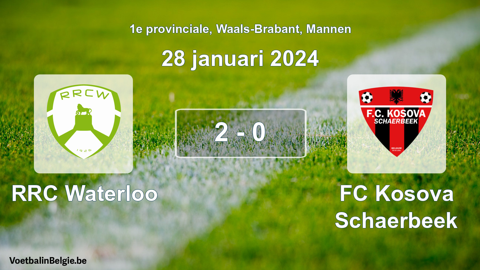 Gespeelde wedstrijd mannenvoetbal: RRC Waterloo - FC Kosova Schaerbeek 2 - 0 (28 januari 2024)