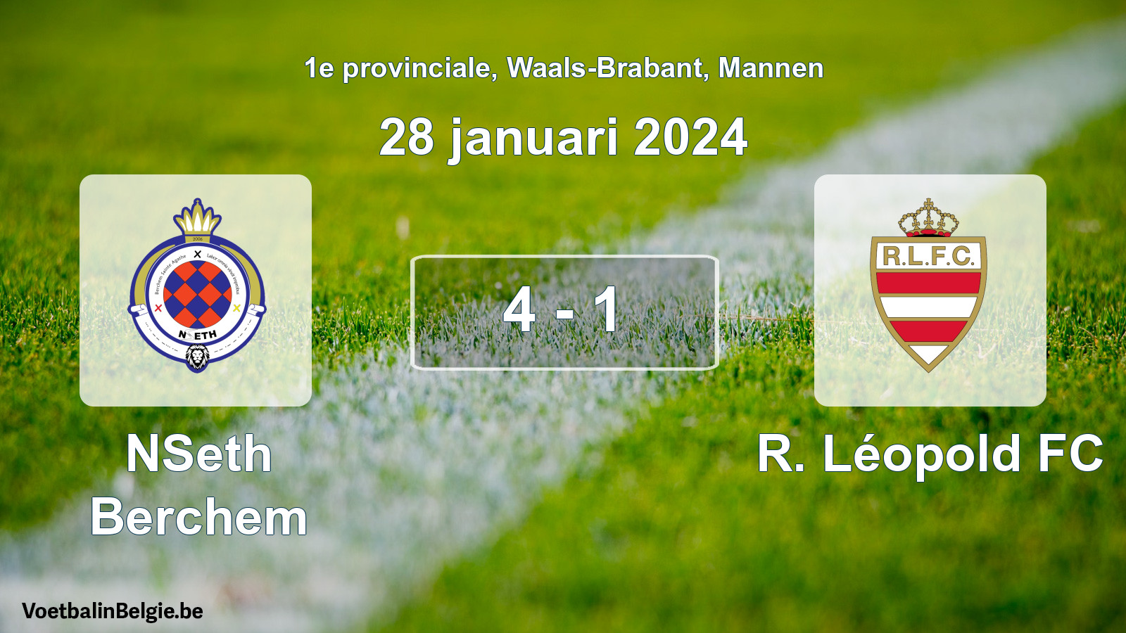 Gespeelde wedstrijd mannenvoetbal: NSeth Berchem - R. Léopold FC 4 - 1 (28 januari 2024)