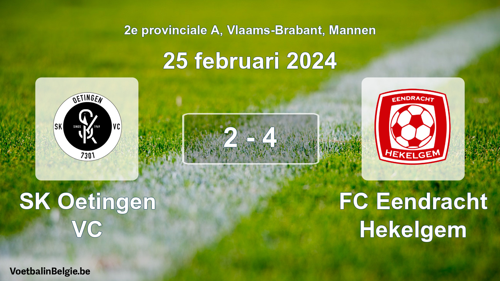 Gespeelde wedstrijd mannenvoetbal: SK Oetingen VC - FC Eendracht Hekelgem 2 - 4 (25 februari 2024)