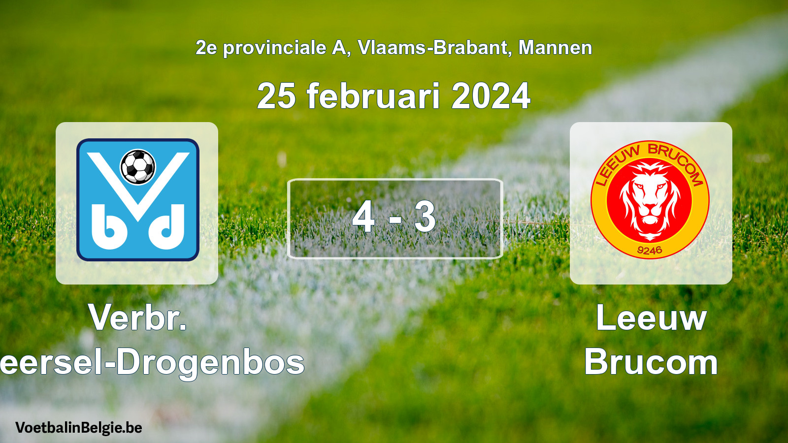 Gespeelde wedstrijd mannenvoetbal: Verbr. Beersel-Drogenbos - Leeuw Brucom 4 - 3 (25 februari 2024)
