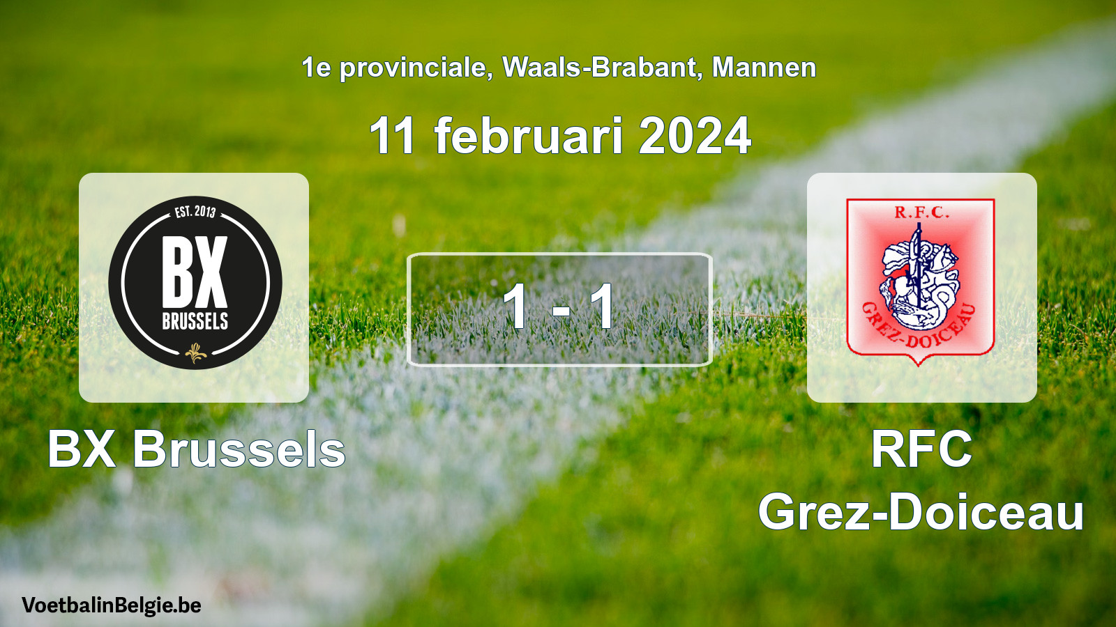 Played match men football: BX Brussels - RFC Grez-Doiceau 1 - 1 (11 February 2024)