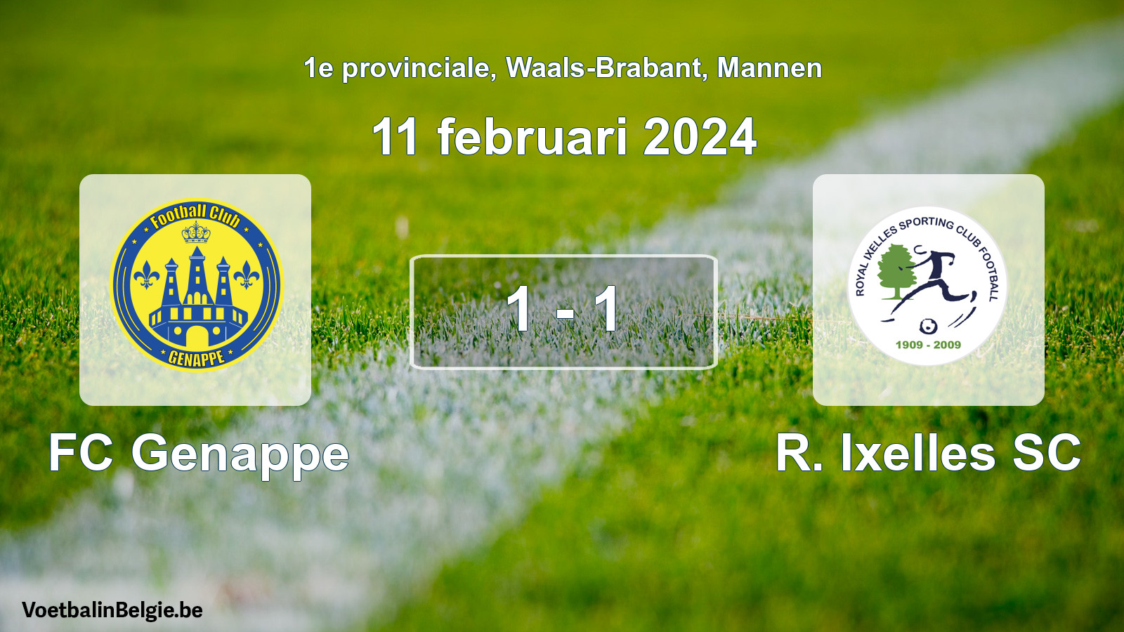 Gespeelde wedstrijd mannenvoetbal: FC Genappe - R. Ixelles SC 1 - 1 (11 februari 2024)