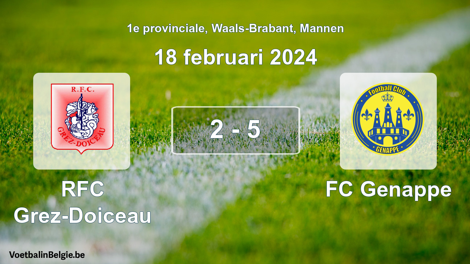 Gespeelde wedstrijd mannenvoetbal: RFC Grez-Doiceau - FC Genappe 2 - 5 (18 februari 2024)