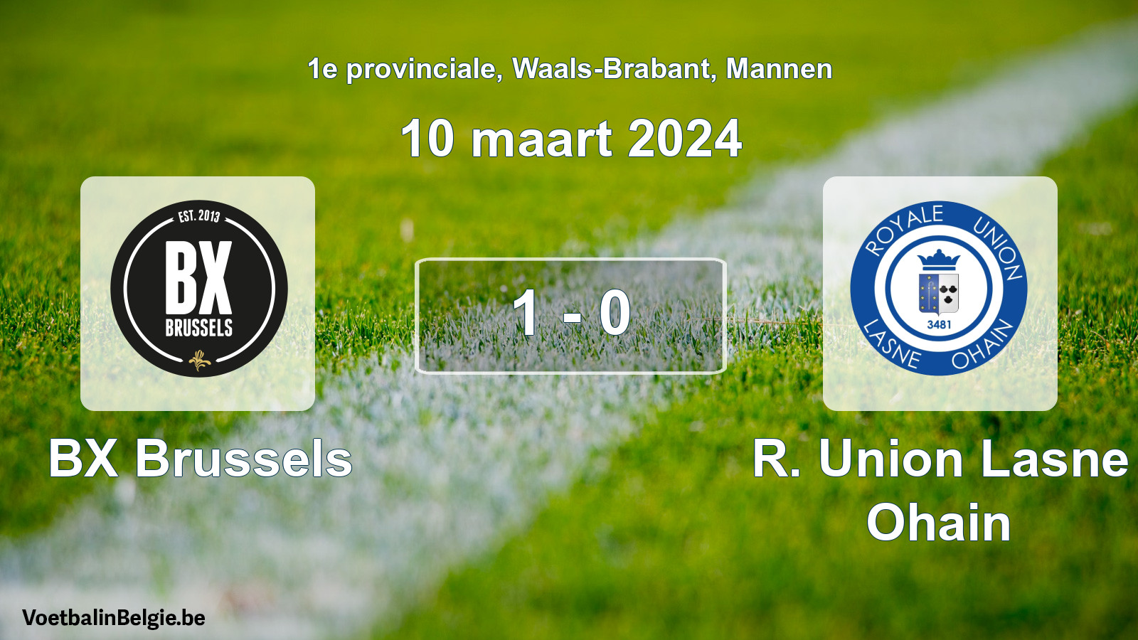 Gespeelde wedstrijd mannenvoetbal: BX Brussels - R. Union Lasne Ohain 1 - 0 (10 maart 2024)