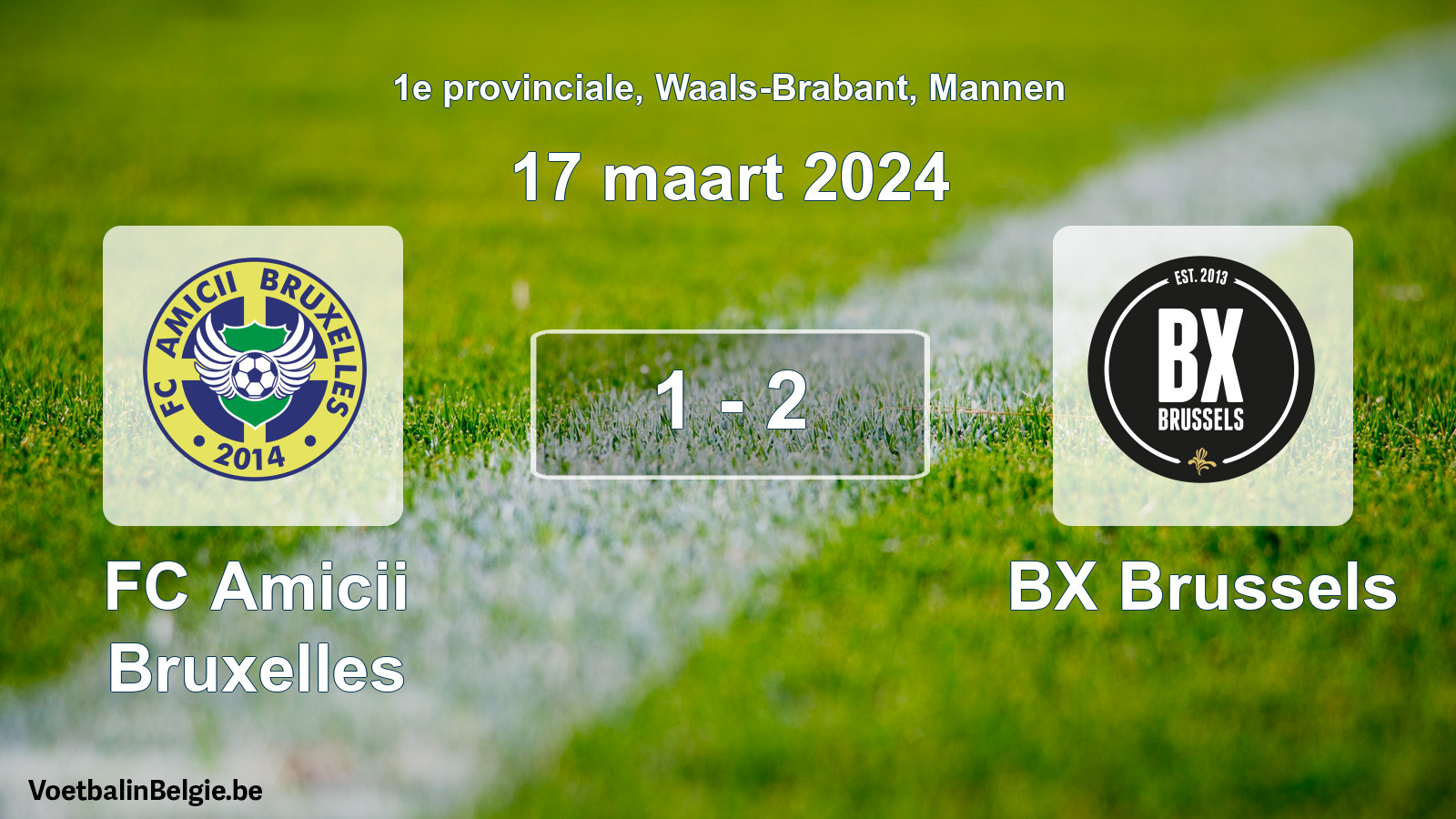 Gespeelde wedstrijd mannenvoetbal: FC Amicii Bruxelles - BX Brussels 1 - 2 (17 maart 2024)