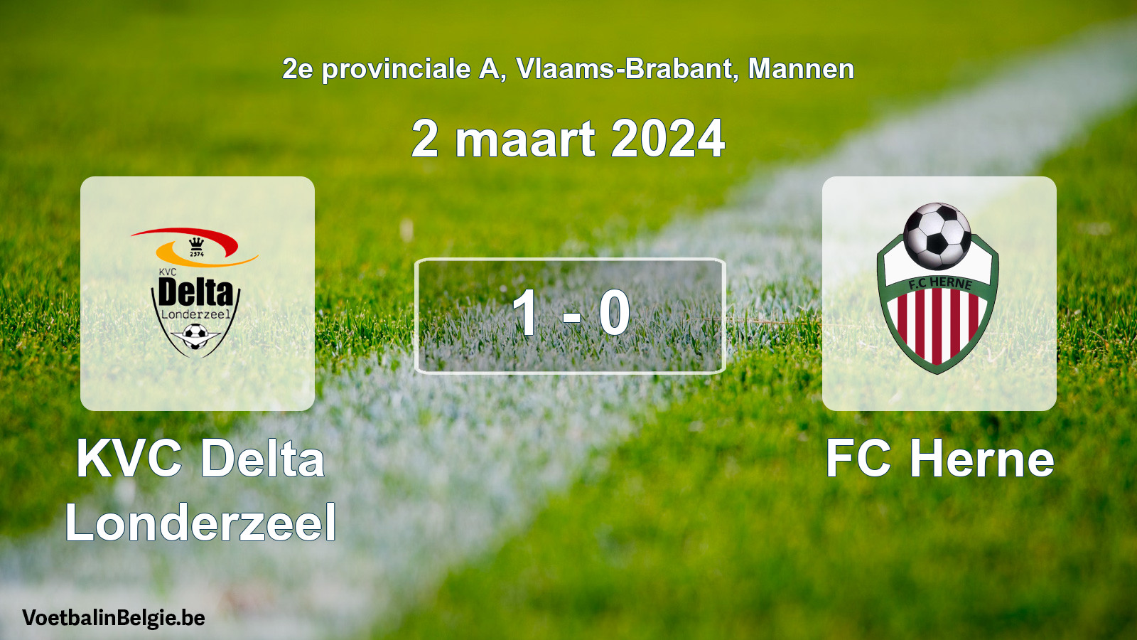Gespeelde wedstrijd mannenvoetbal: KVC Delta Londerzeel - FC Herne 1 - 0 (2 maart 2024)
