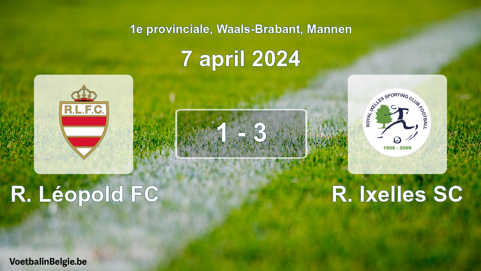Gespeelde wedstrijd mannenvoetbal: R. Léopold FC - R. Ixelles SC 1 - 3 (7 april 2024)
