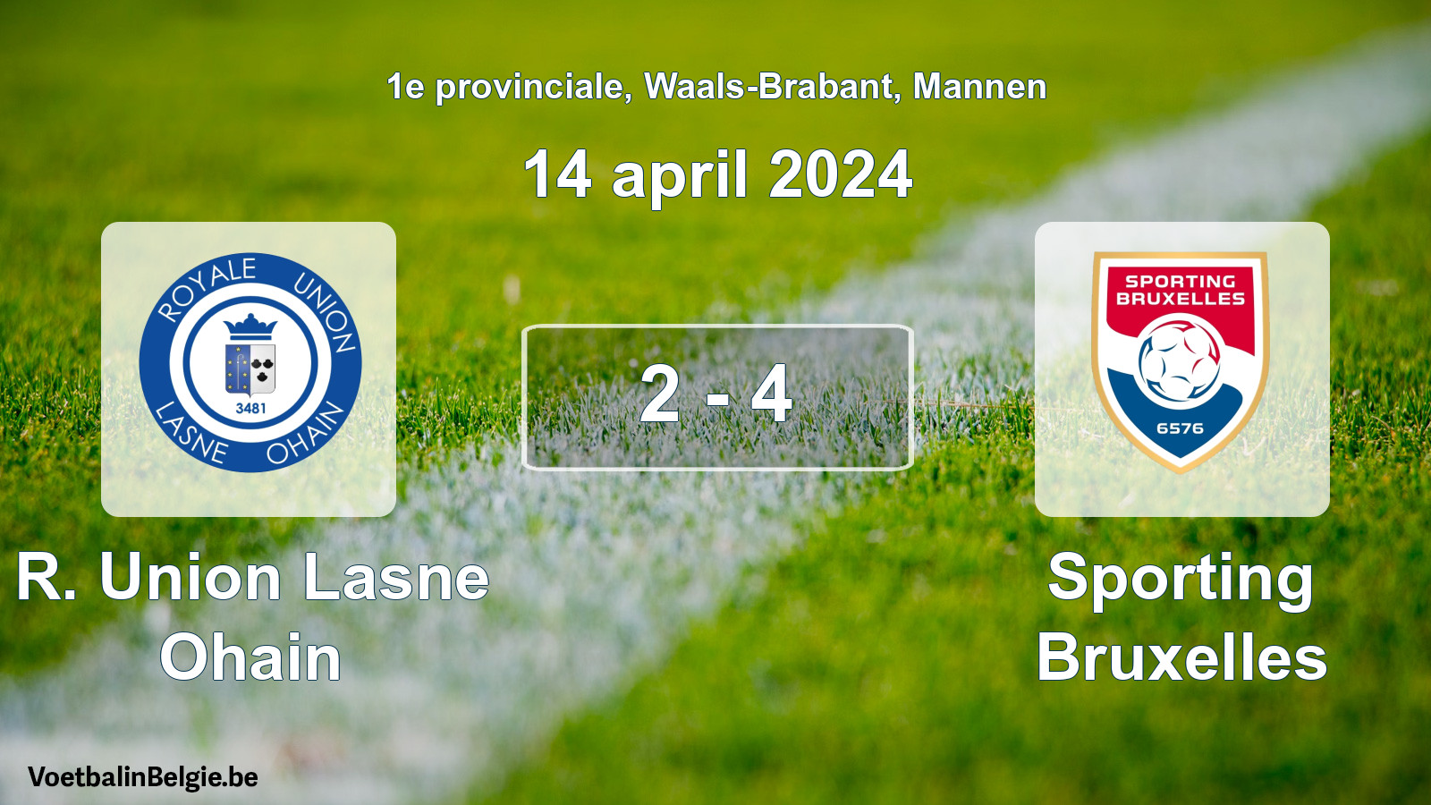 Gespeelde wedstrijd mannenvoetbal: R. Union Lasne Ohain - Sporting Bruxelles 2 - 4 (14 april 2024)
