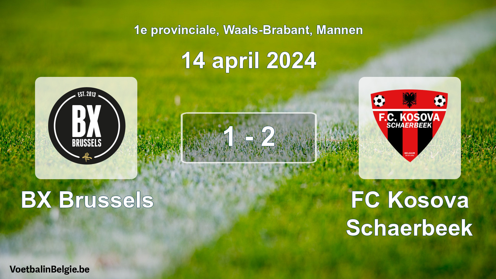 Gespeelde wedstrijd mannenvoetbal: BX Brussels - FC Kosova Schaerbeek 1 - 2 (14 april 2024)
