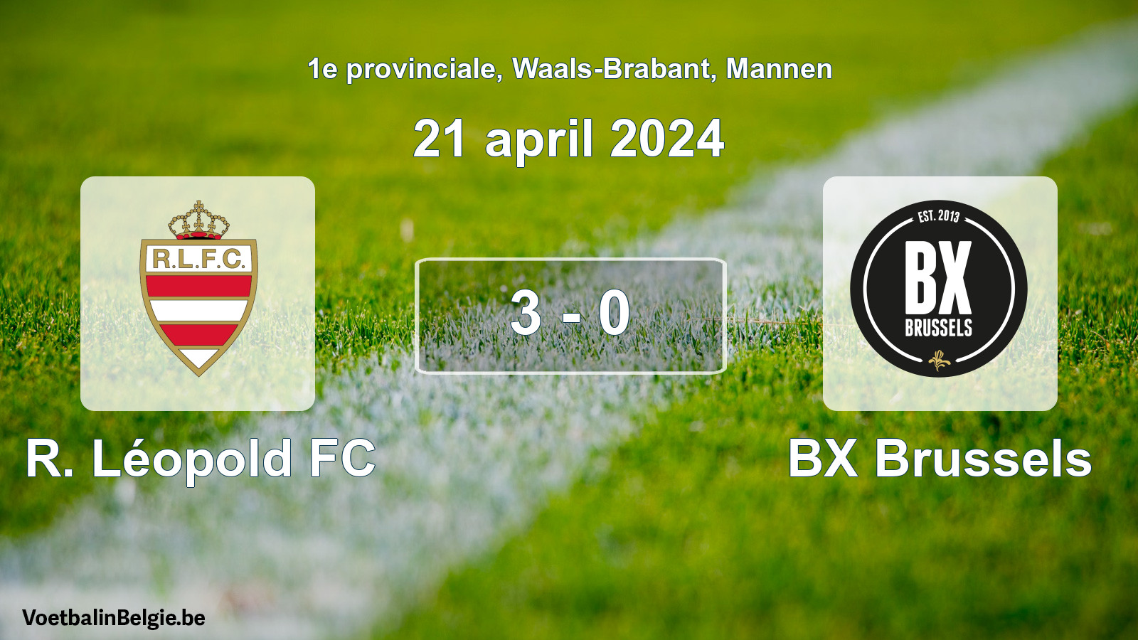 Gespeelde wedstrijd mannenvoetbal: R. Léopold FC - BX Brussels 3 - 0 (21 april 2024)