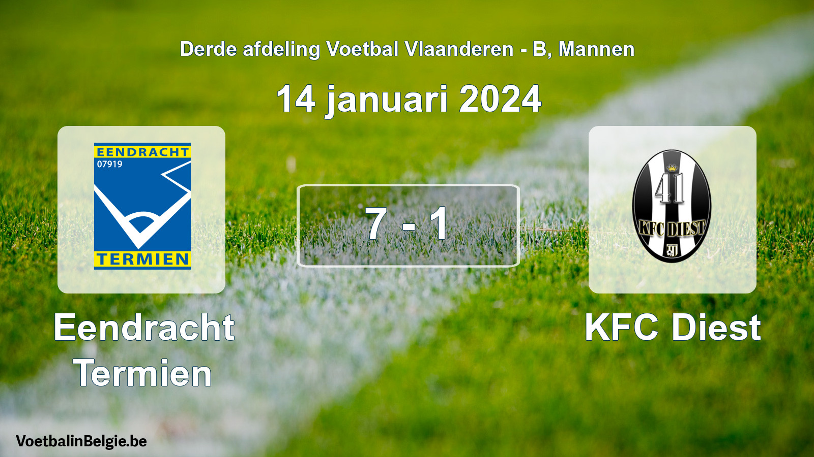 Gespeelde wedstrijd mannenvoetbal: Eendracht Termien - KFC Diest 7 - 1 (14 januari 2024)