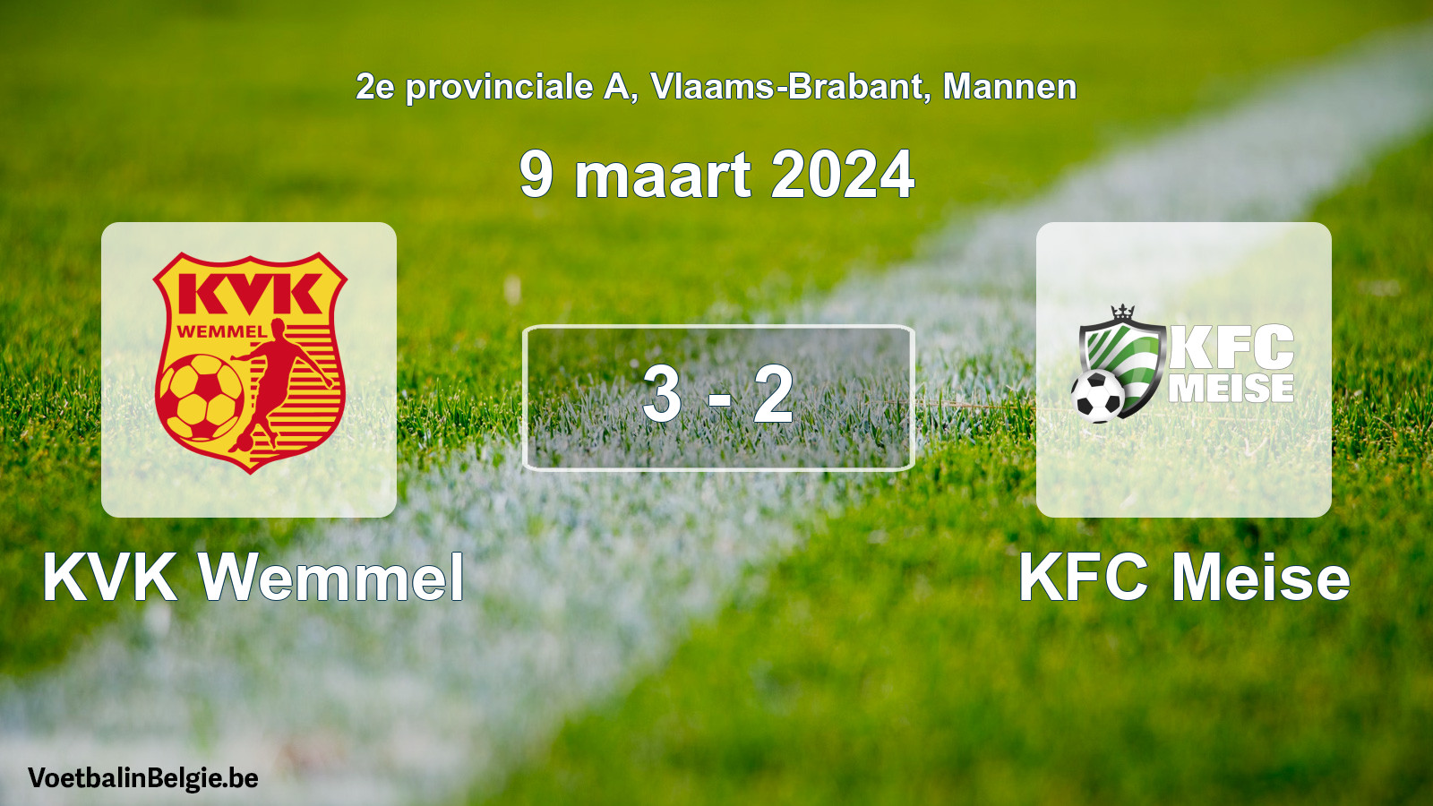 Gespeelde wedstrijd mannenvoetbal: KVK Wemmel - KFC Meise 3 - 2 (9 maart 2024)