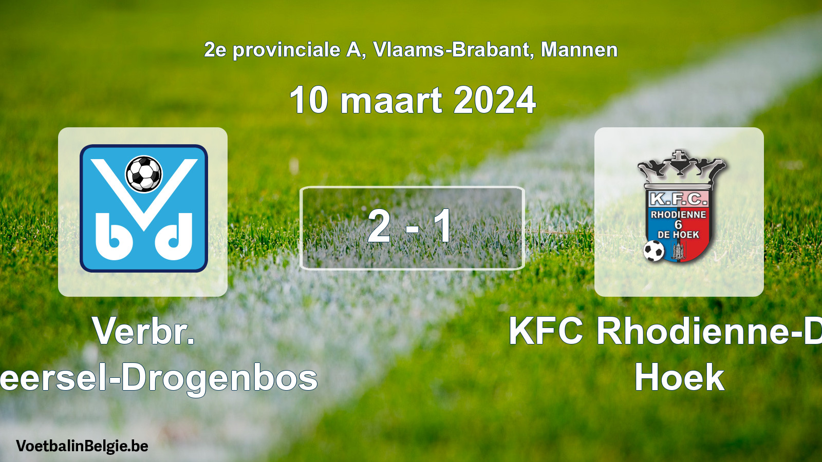 Gespeelde wedstrijd mannenvoetbal: Verbr. Beersel-Drogenbos - KFC Rhodienne-De Hoek 2 - 1 (10 maart 2024)