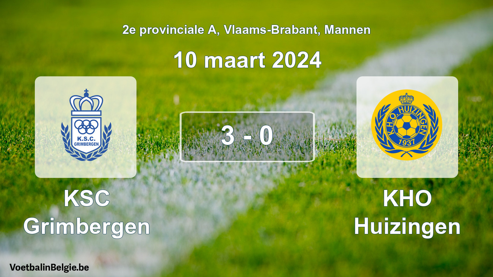 Gespeelde wedstrijd mannenvoetbal: KSC Grimbergen - KHO Huizingen 3 - 0 (10 maart 2024)