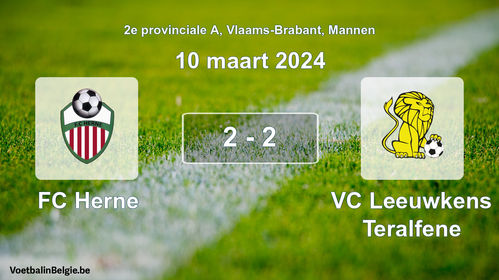 Gespeelde wedstrijd mannenvoetbal: FC Herne - VC Leeuwkens Teralfene 2 - 2 (10 maart 2024)