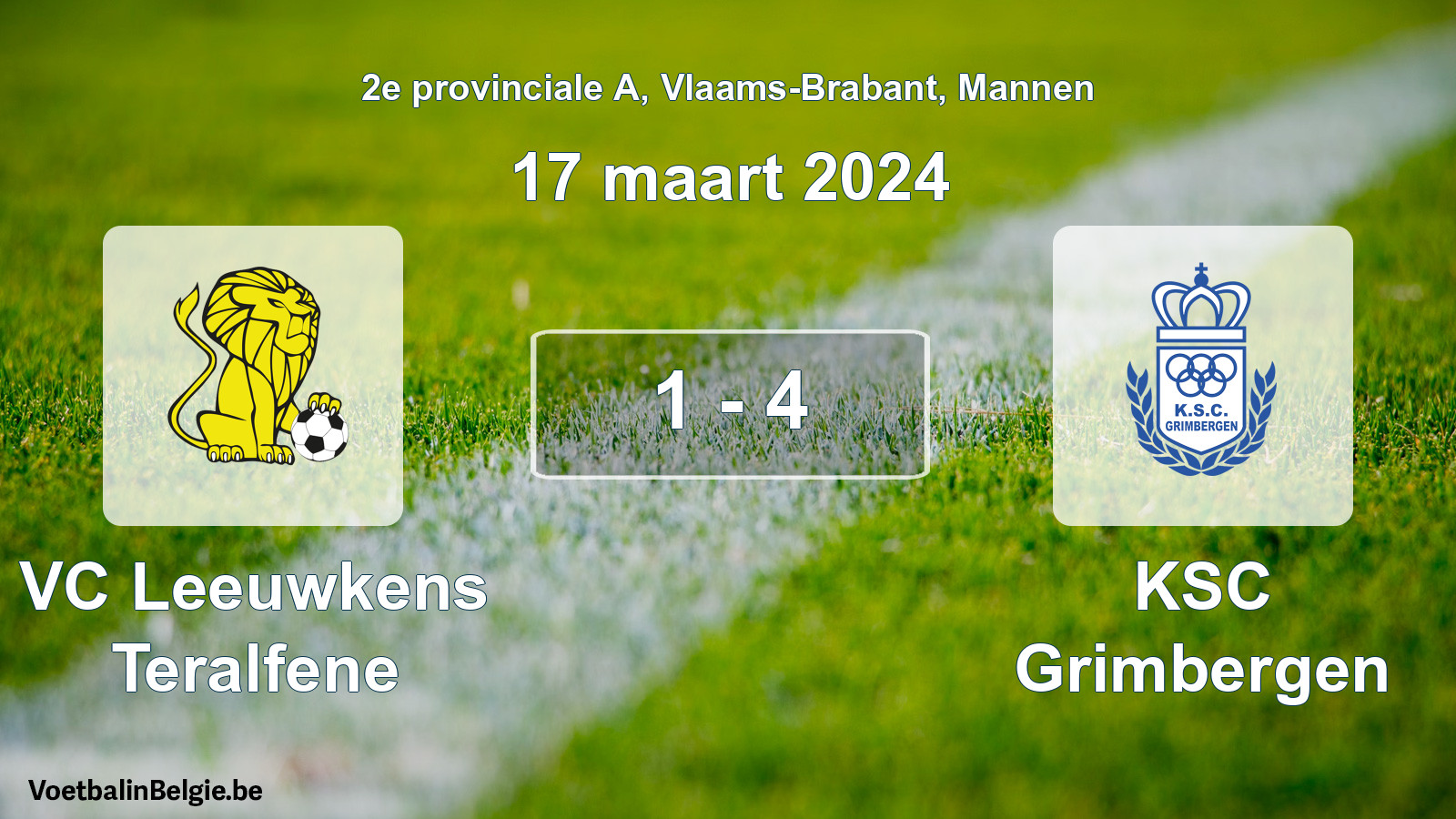 Gespeelde wedstrijd mannenvoetbal: VC Leeuwkens Teralfene - KSC Grimbergen 1 - 4 (17 maart 2024)
