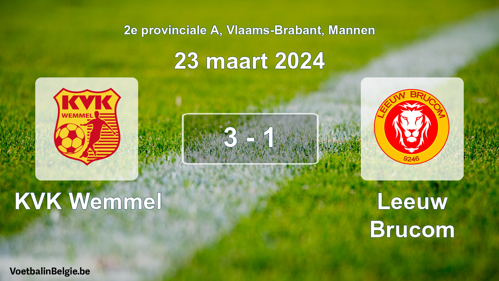 Gespeelde wedstrijd mannenvoetbal: KVK Wemmel - Leeuw Brucom 3 - 1 (23 maart 2024)