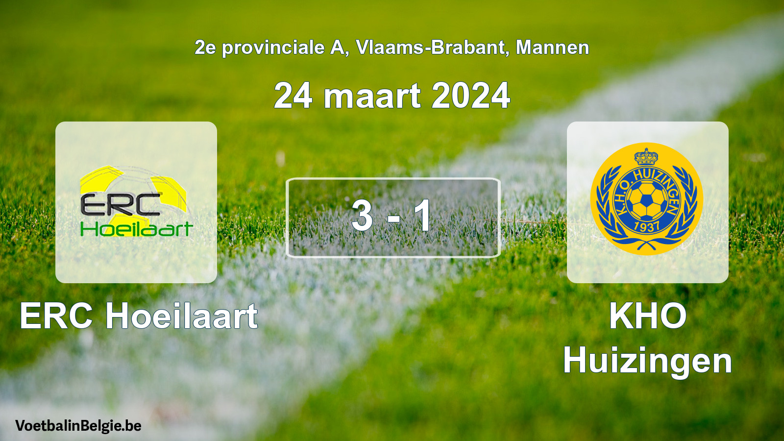 Gespeelde wedstrijd mannenvoetbal: ERC Hoeilaart - KHO Huizingen 3 - 1 (24 maart 2024)