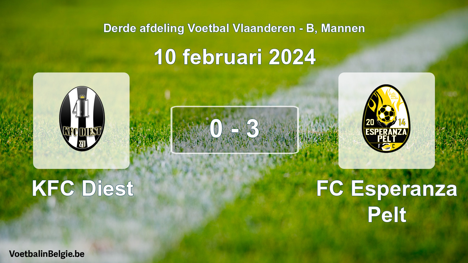 Gespeelde wedstrijd mannenvoetbal: KFC Diest - FC Esperanza Pelt 0 - 3 (10 februari 2024)