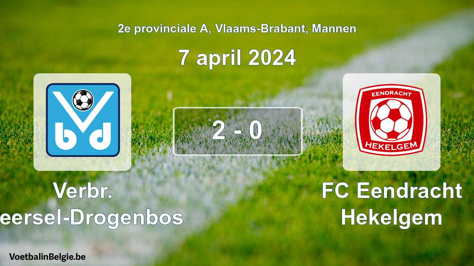 Gespeelde wedstrijd mannenvoetbal: Verbr. Beersel-Drogenbos - FC Eendracht Hekelgem 2 - 0 (7 april 2024)
