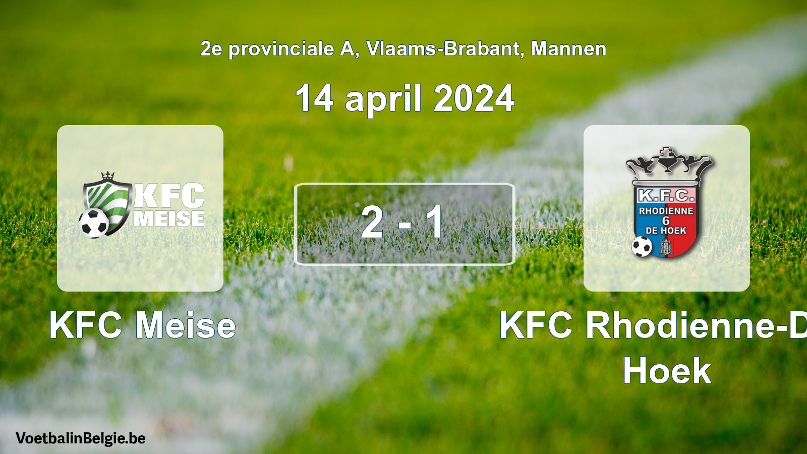 Gespeelde wedstrijd mannenvoetbal: KFC Meise - KFC Rhodienne-De Hoek 2 - 1 (14 april 2024)