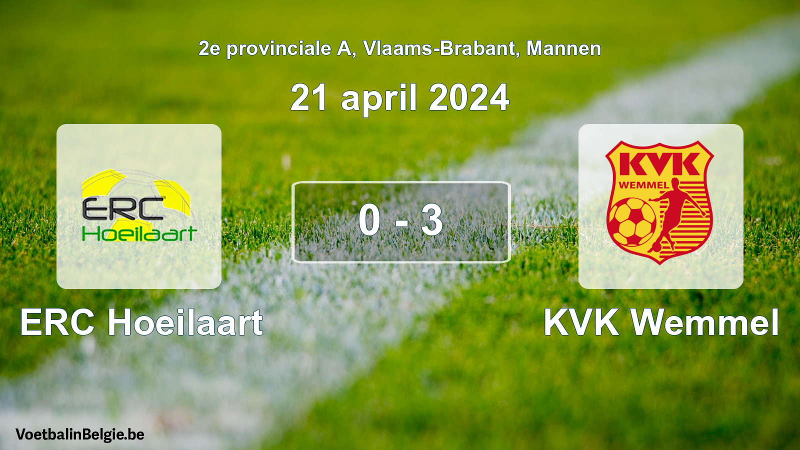 Gespeelde wedstrijd mannenvoetbal: ERC Hoeilaart - KVK Wemmel 0 - 3 (21 april 2024)