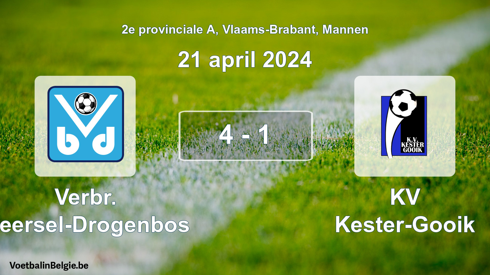 Gespeelde wedstrijd mannenvoetbal: Verbr. Beersel-Drogenbos - KV Kester-Gooik 4 - 1 (21 april 2024)