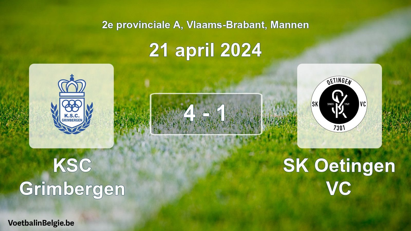 Gespeelde wedstrijd mannenvoetbal: KSC Grimbergen - SK Oetingen VC 4 - 1 (21 april 2024)