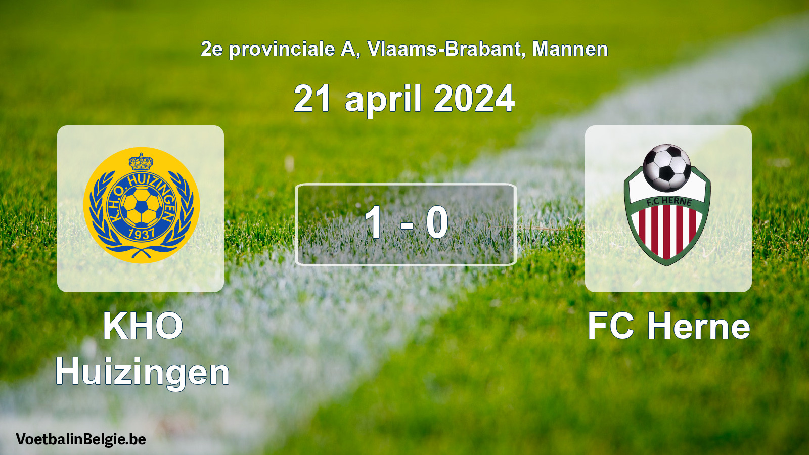 Gespeelde wedstrijd mannenvoetbal: KHO Huizingen - FC Herne 1 - 0 (21 april 2024)