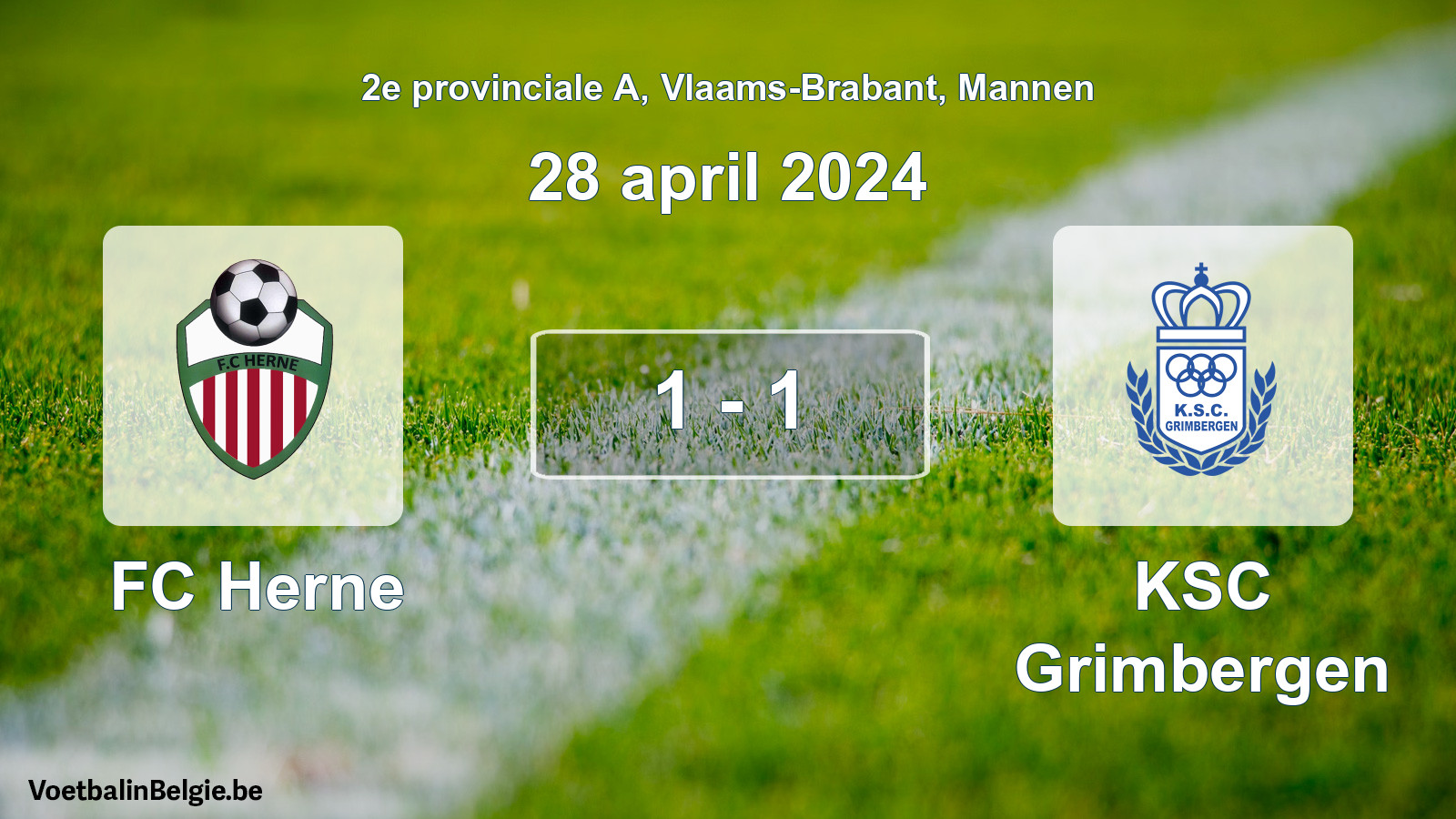 Gespeelde wedstrijd mannenvoetbal: FC Herne - KSC Grimbergen 1 - 1 (28 april 2024)