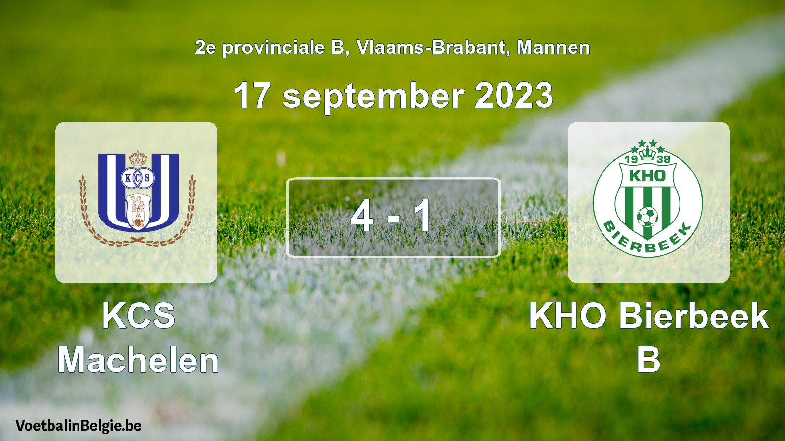 Gespeelde wedstrijd mannenvoetbal: KCS Machelen - KHO Bierbeek B 4 - 1 (17 september 2023)