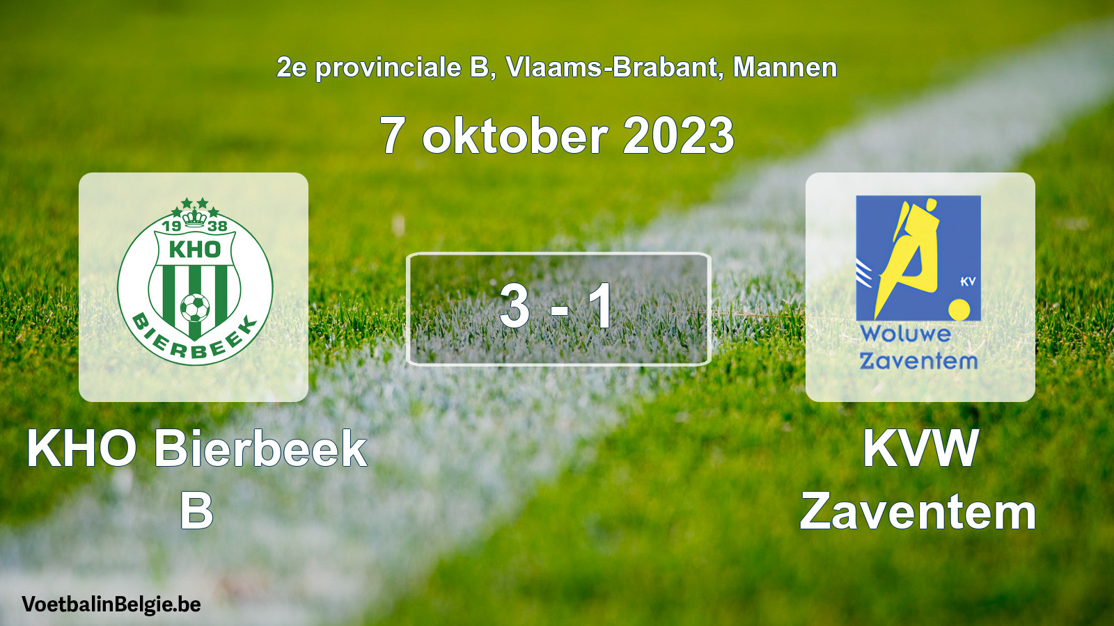 Gespeelde wedstrijd mannenvoetbal: KHO Bierbeek B - KVW Zaventem 3 - 1 (7 oktober 2023)