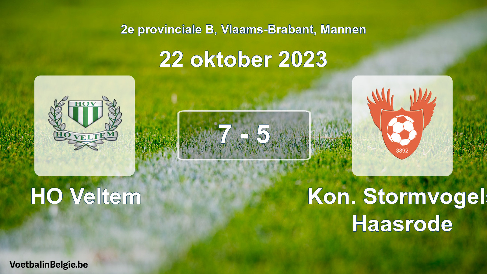 Gespeelde wedstrijd mannenvoetbal: HO Veltem - Kon. Stormvogels Haasrode 7 - 5 (22 oktober 2023)