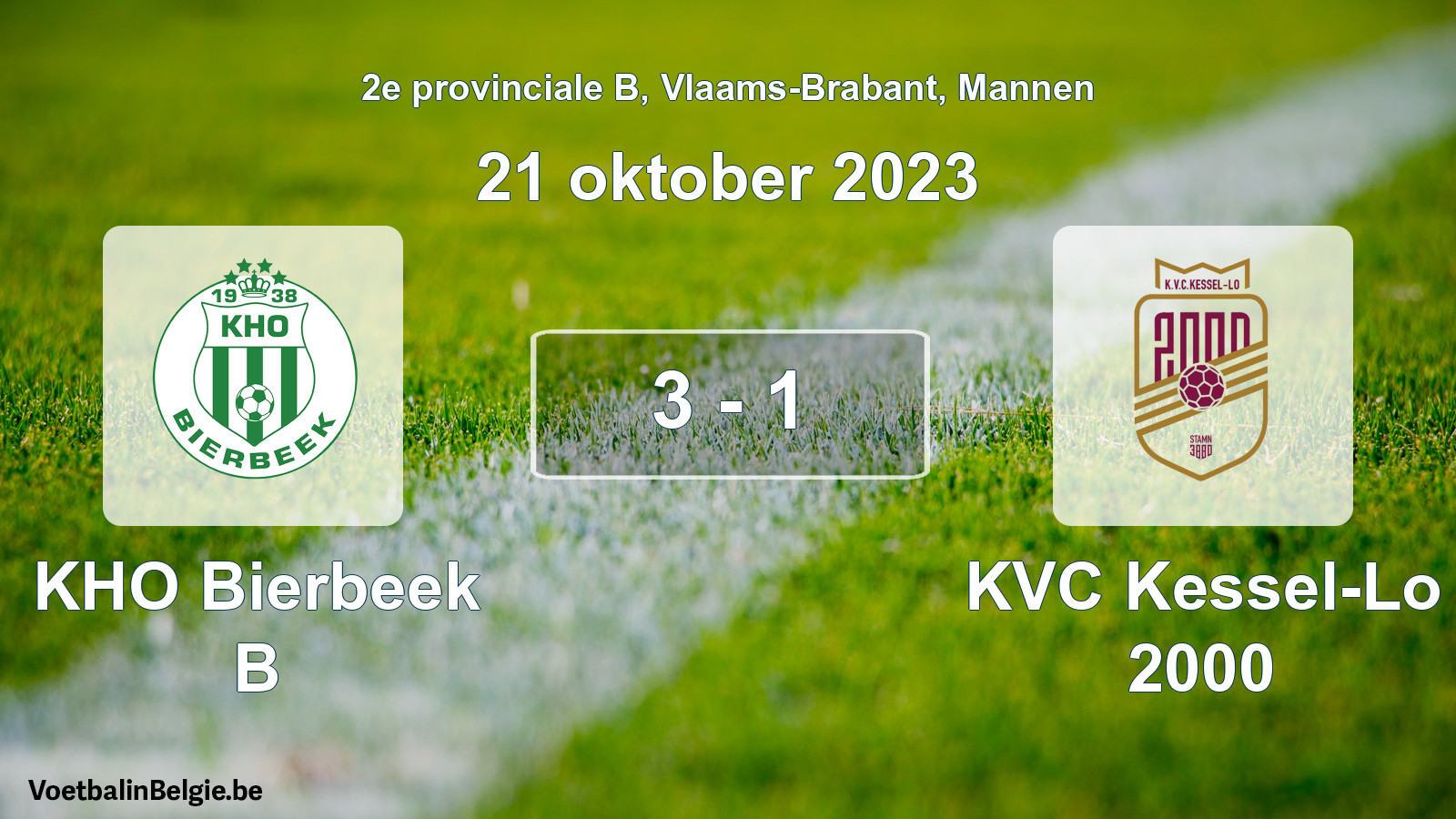 Gespeelde wedstrijd mannenvoetbal: KHO Bierbeek B - KVC Kessel-Lo 2000 3 - 1 (21 oktober 2023)