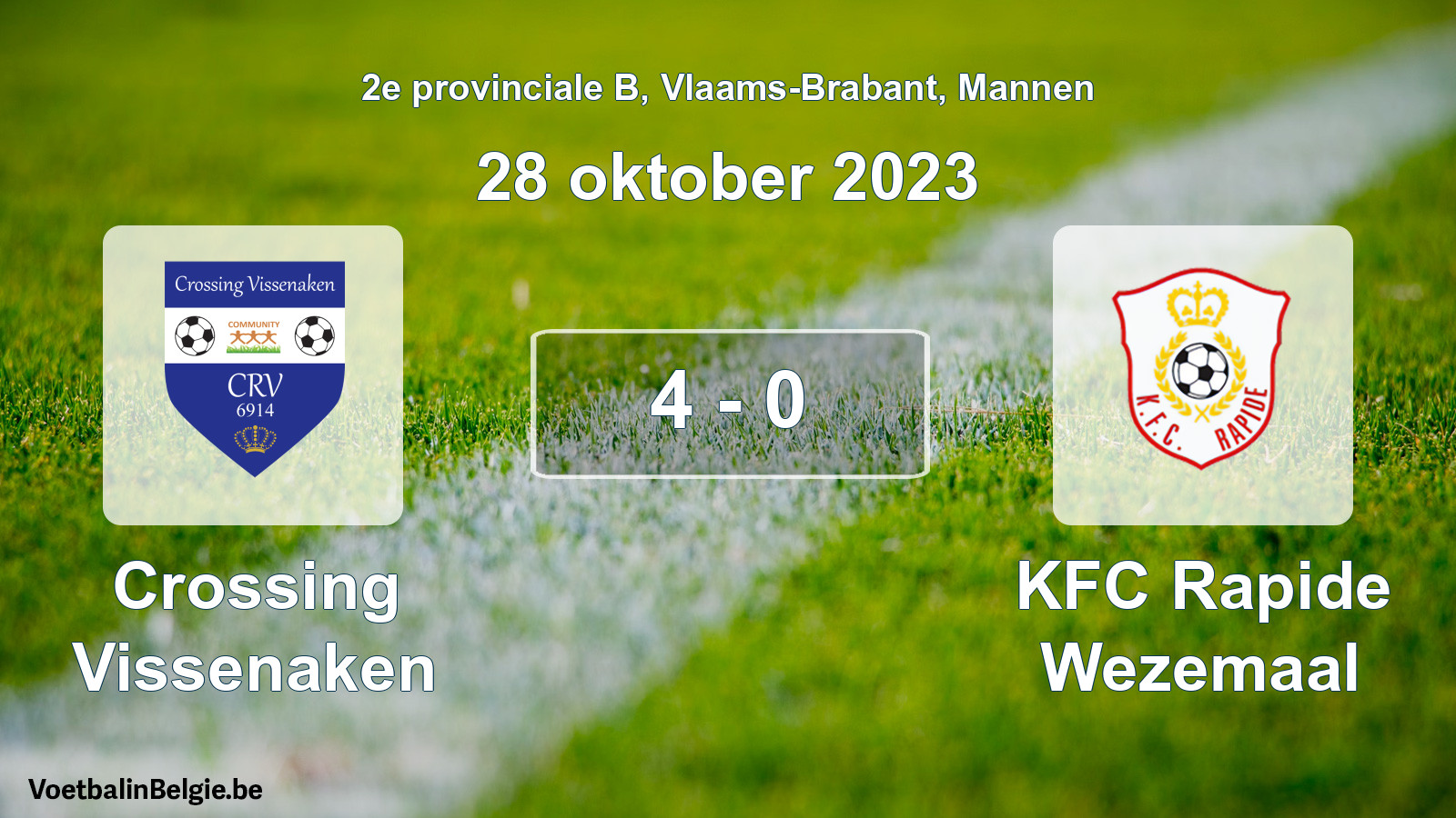 Gespeelde wedstrijd mannenvoetbal: Crossing Vissenaken - KFC Rapide Wezemaal 4 - 0 (28 oktober 2023)