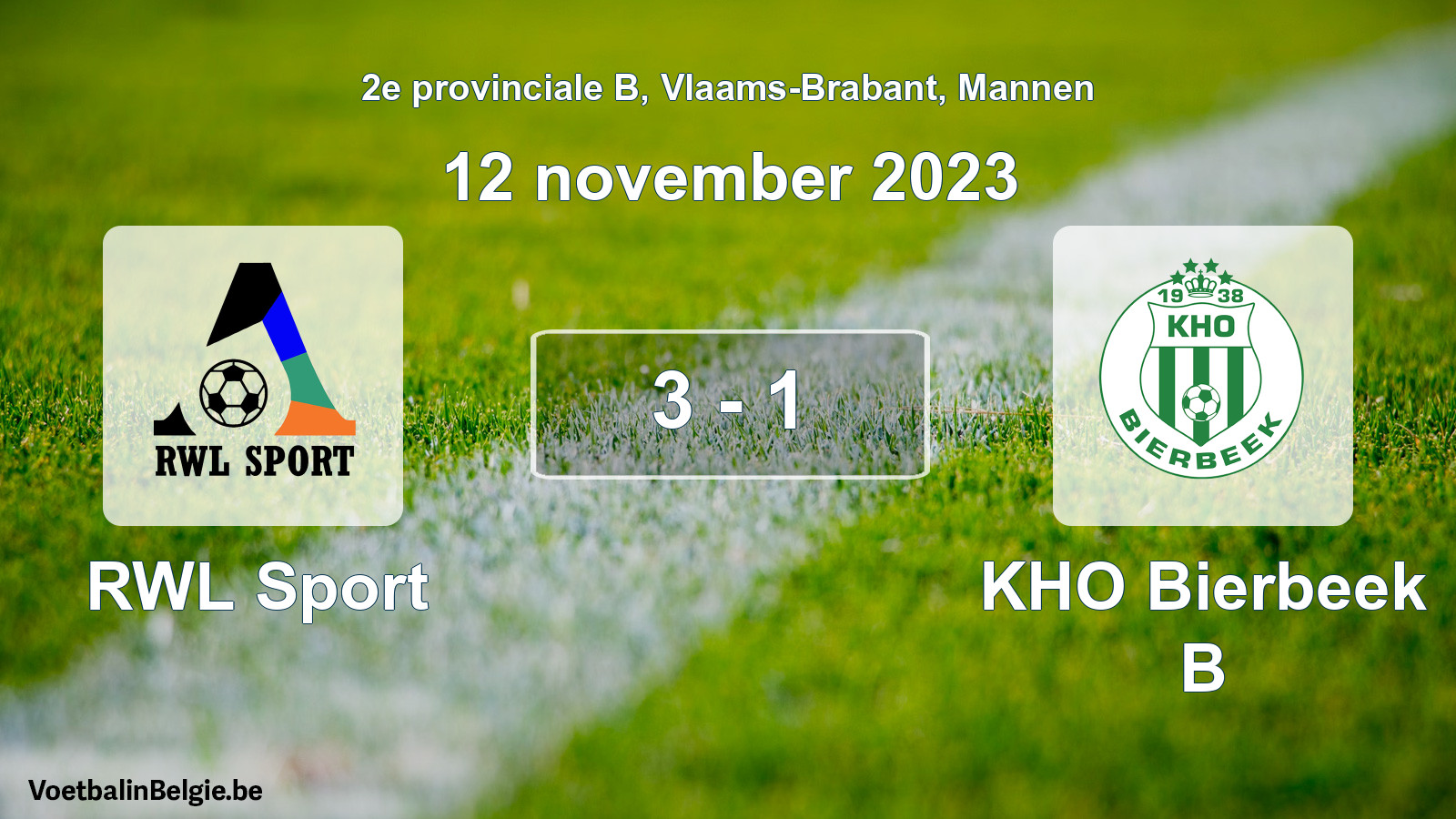 Gespeelde wedstrijd mannenvoetbal: RWL Sport - KHO Bierbeek B 3 - 1 (12 november 2023)