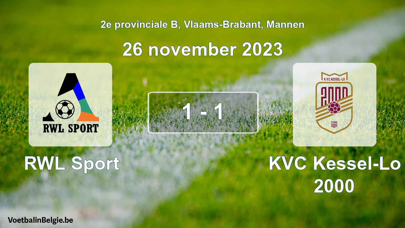 Gespeelde wedstrijd mannenvoetbal: RWL Sport - KVC Kessel-Lo 2000 1 - 1 (26 november 2023)