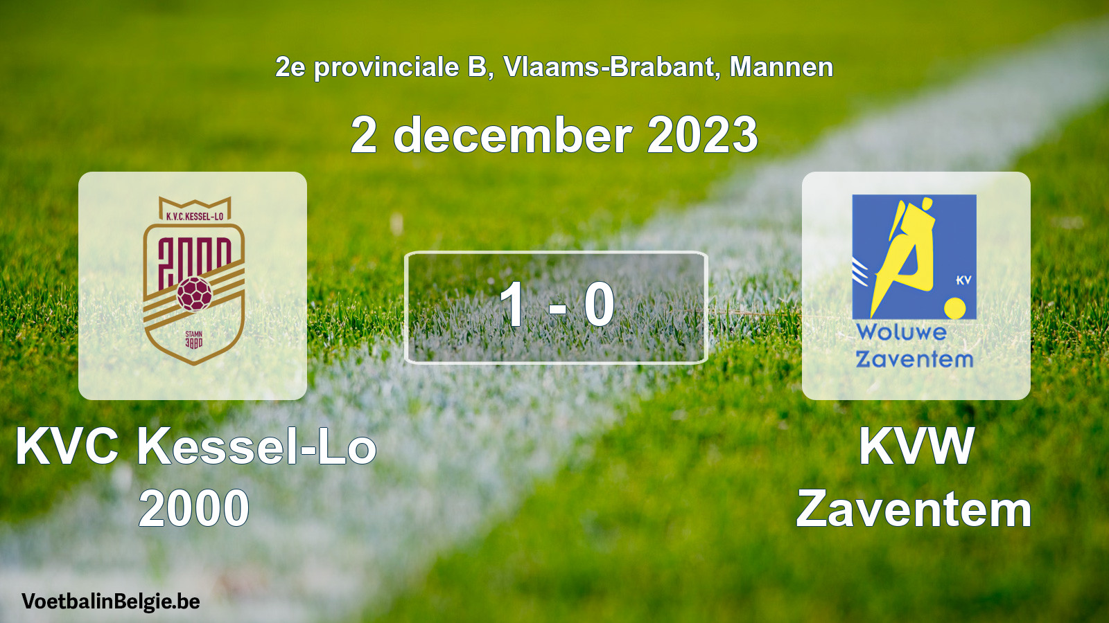 Gespeelde wedstrijd mannenvoetbal: KVC Kessel-Lo 2000 - KVW Zaventem 1 - 0 (2 december 2023)