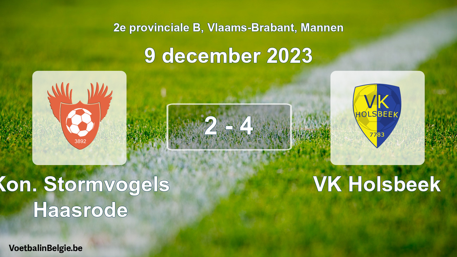 Gespeelde wedstrijd mannenvoetbal: Kon. Stormvogels Haasrode - VK Holsbeek 2 - 4 (9 december 2023)