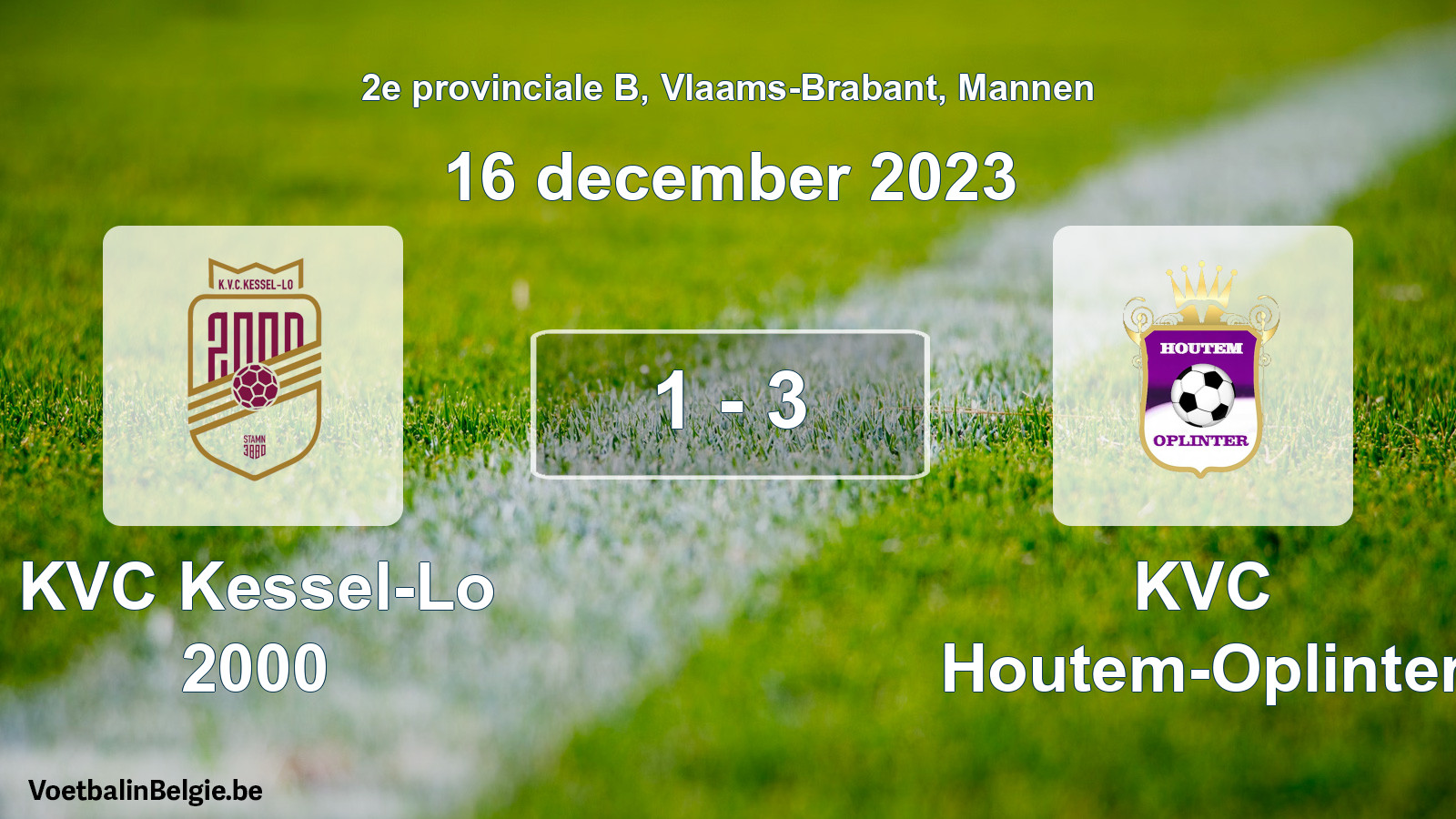 Gespeelde wedstrijd mannenvoetbal: KVC Kessel-Lo 2000 - KVC Houtem-Oplinter 1 - 3 (16 december 2023)