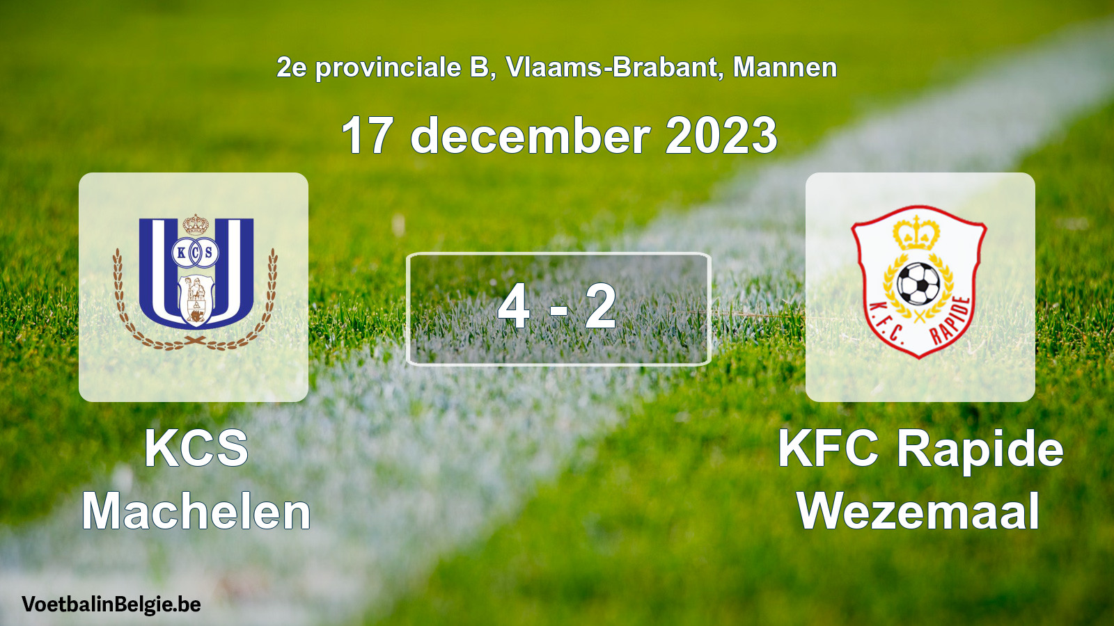 Gespeelde wedstrijd mannenvoetbal: KCS Machelen - KFC Rapide Wezemaal 4 - 2 (17 december 2023)